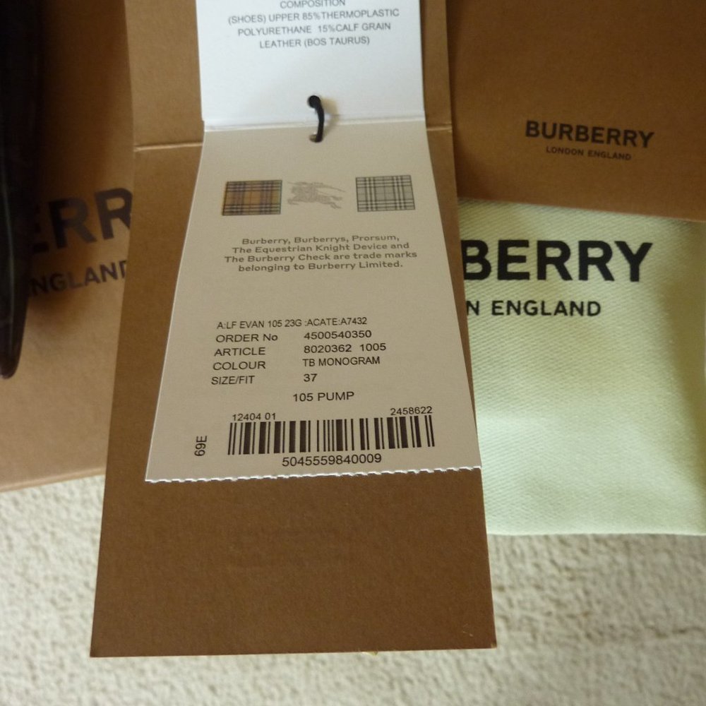 BURBERRY 'Evan' TB Monogram Logo Ankle-Strap Transparent Pumps (Brown) - 7B - Picture 15 of 15